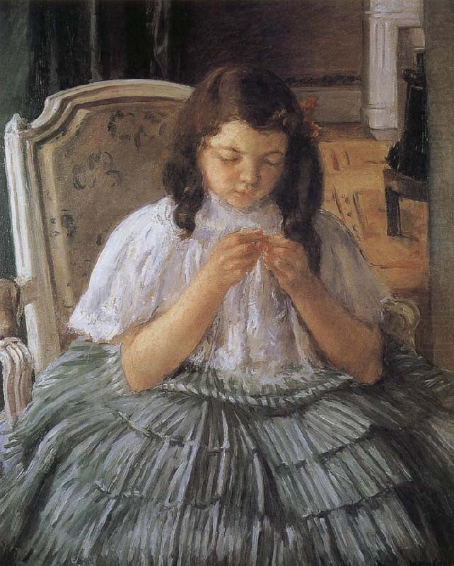 Mary Cassatt The girl is sewing in green dress china oil painting image